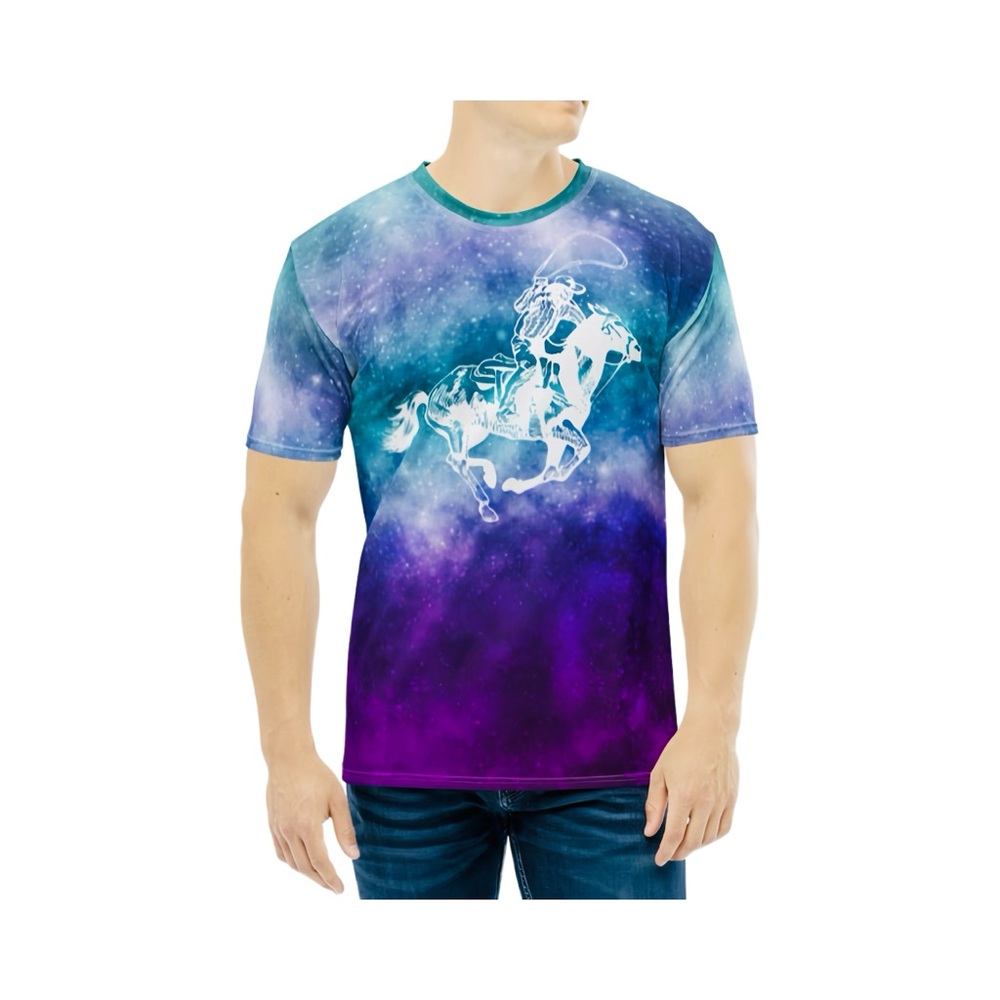 Cosmic Cowboy 3D Graphic Print Men's T-shirt. Space, Galaxy. UV REACTIVE. Size L